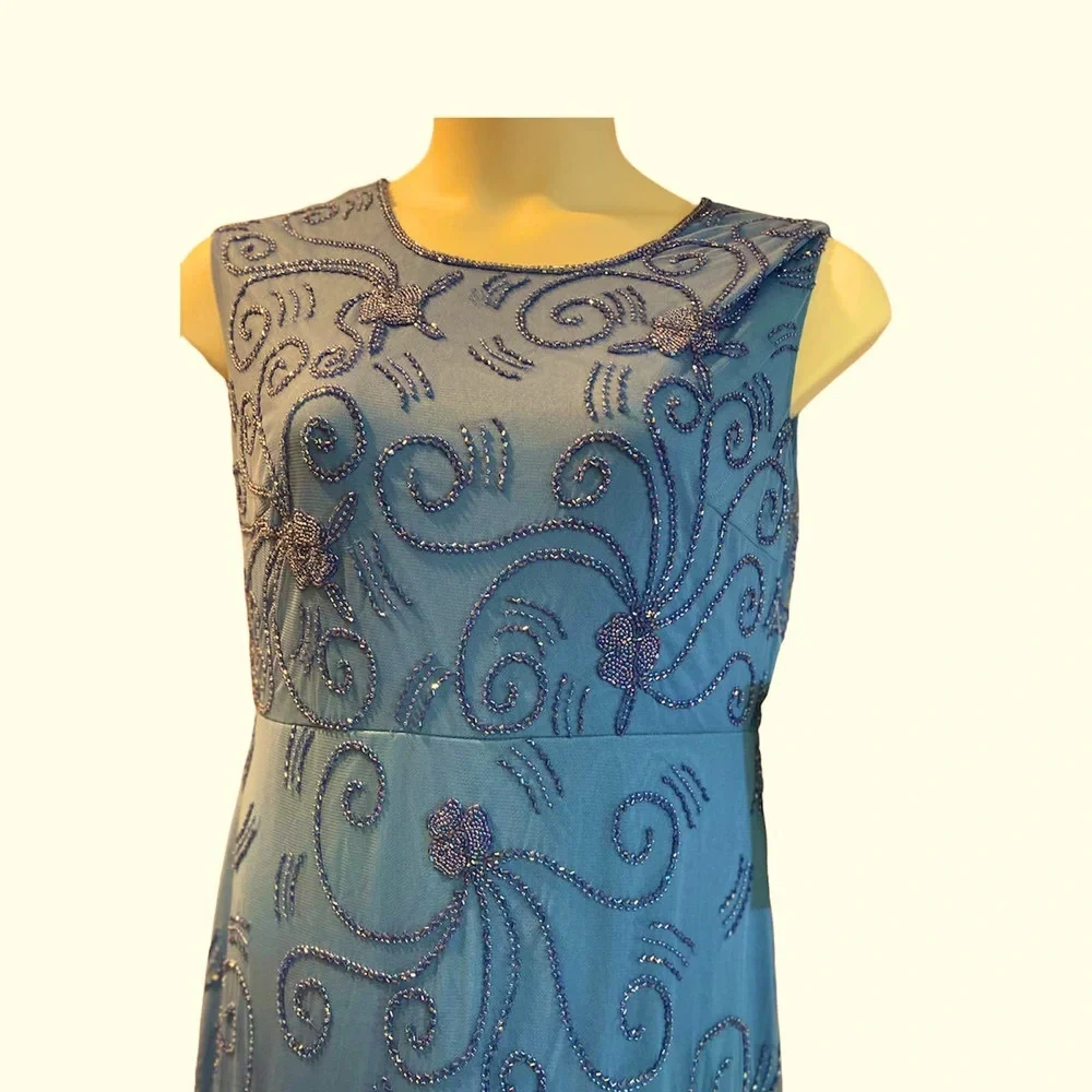 Darcia Blue Gown Hand Beaded Mesh Formal Maxi Dress from Midnight Velvet - Picture 8 of 9